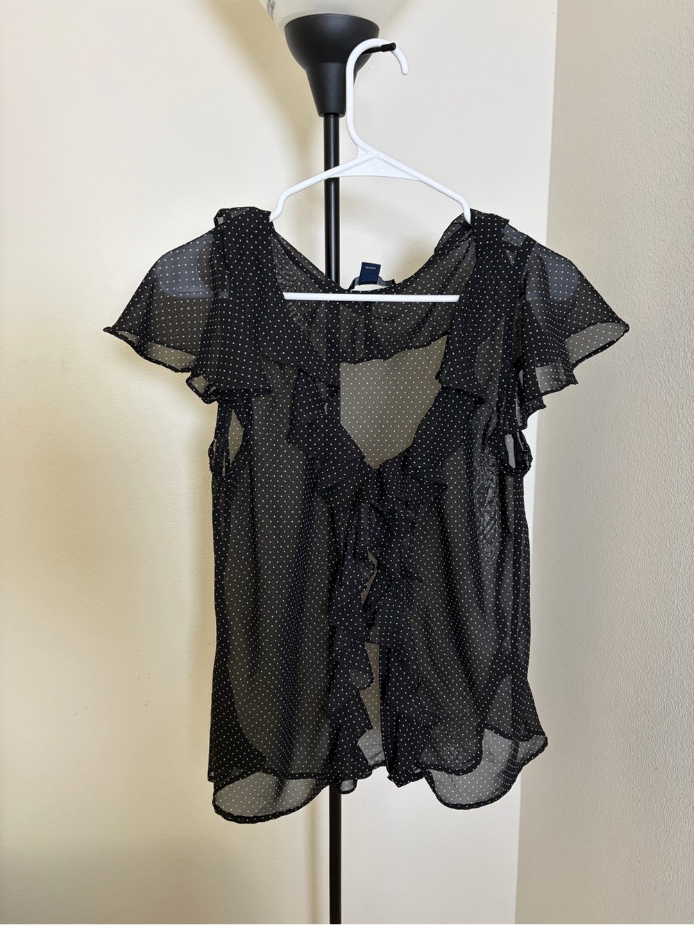 Chaps Black Sheer Polka Dot Blouse
